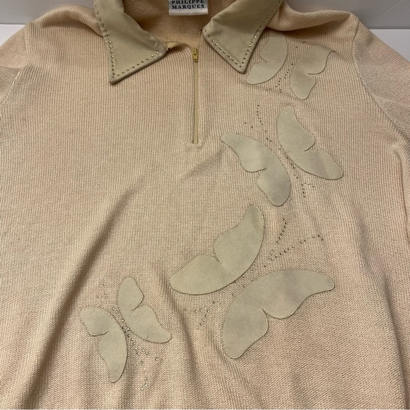Philippe Marques Vintage Long Sleeve Collared 1/4 Zip Butterfly Sweater Size 16 - Picture 13 of 16